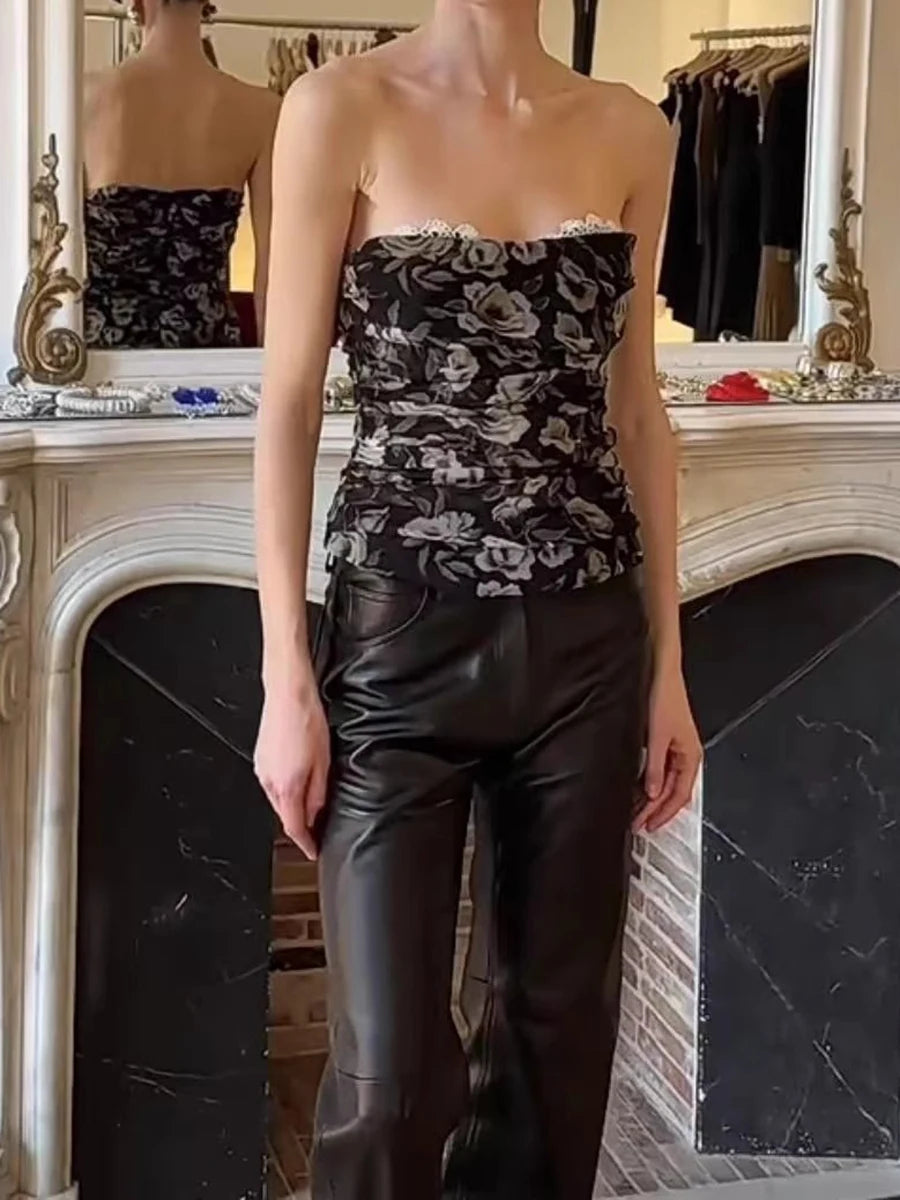 Hit Color Spliced Lace Up Slimming Vests For Women Strapless Sleeveless Tunic Temperament Vests Female Fashion New