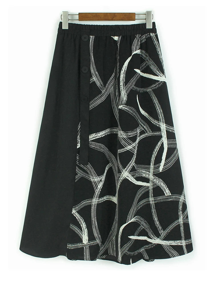 High Elastic Waist Black Plaid Button Spliced A-line Half-body Skirt Women Fashion Tide New Spring Autumn 2025 1DJ0917