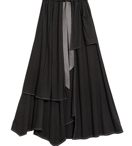 High Elastic Waist Black Irregular False Two Denim Half-body Skirt Women Fashion Tide New Spring Autumn 2025 1DJ0910