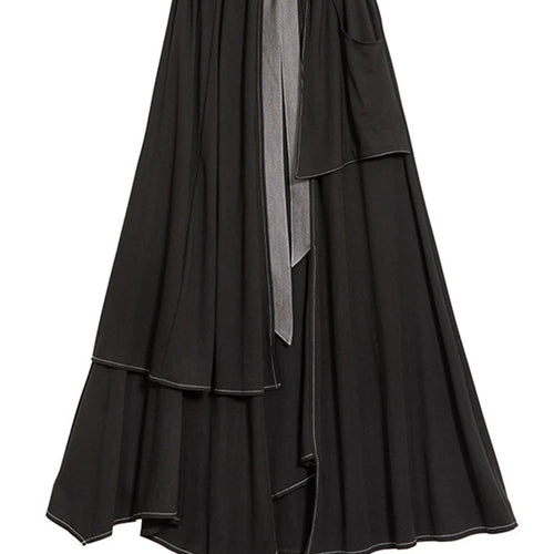 Load image into Gallery viewer, High Elastic Waist Black Irregular False Two Denim Half-body Skirt Women Fashion Tide New Spring Autumn 2025 1DJ0910
