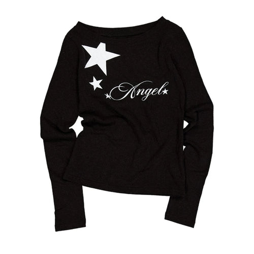 Load image into Gallery viewer, Y2k Aesthetic Letter Star Printing Vintage Tshirts Women Straight Barrel Grunge Autumn Tees Harajuku Simple Streetwear T Shirt
