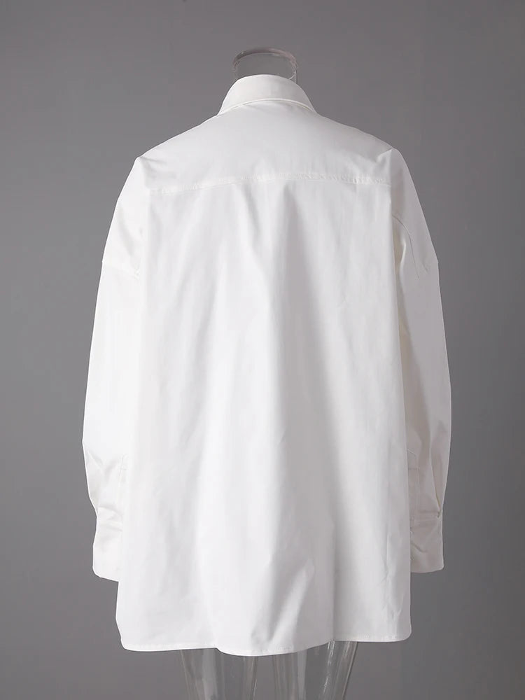 Women White Flower Button Big Size Casual Blouse New Lapel Long Sleeve Shirt Fashion Tide Spring Autumn 2025 1DJ0816