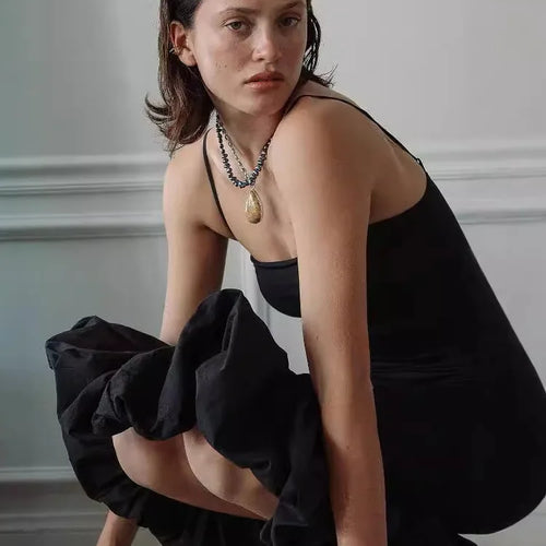 Load image into Gallery viewer, Spaghetti Strap Knit Fishtail Dress For Women Gown Black Sleeveless Backless Bodycon High Waist Sexy Long Dress Elegant
