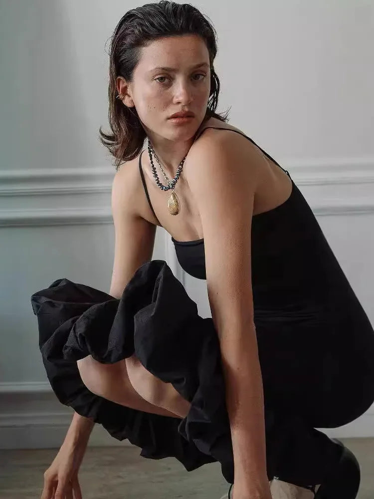 Spaghetti Strap Knit Fishtail Dress For Women Gown Black Sleeveless Backless Bodycon High Waist Sexy Long Dress Elegant