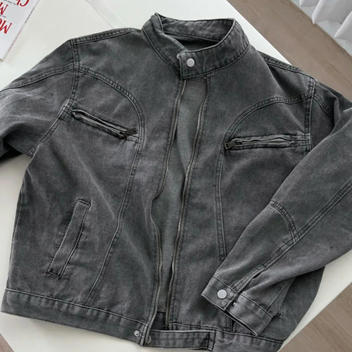 Load image into Gallery viewer, Spring Men&#39;s Jakect Washed Stand Collar Male Denim Jackets New Loose Style New Korean Solid Color Trendy Menwear 9W1454

