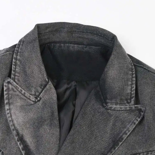 Load image into Gallery viewer, Gray Big Size Denim Jacket Wide Leg Pants Two Piece Suit New Lapel Long Sleeve Women Fashion Spring Autumn 2025 CPG0798
