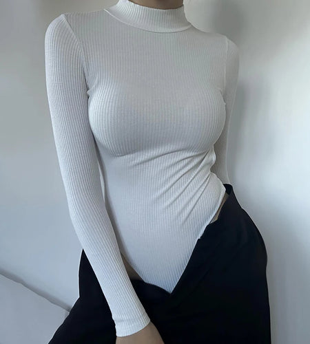 Fashion Skinny Autumn Bodysuit for Women Top Stand Collar Solid Backless Sexy Body Knit Party Rompers Casual Clothing