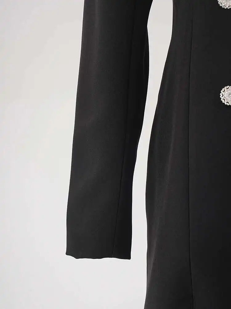 Women Black Double Breasted Color-block Mini Blazer Dress New Lapel Long Sleeve Fashion Tide Spring Autumn 2025 CPDB254