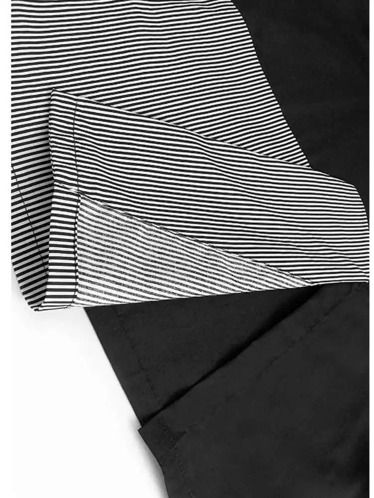 Women Black Striped Dot Flower Big Size T-shirt New Round Neck Short Sleeve Fashion Tide Spring Summer 2025 1DH4878