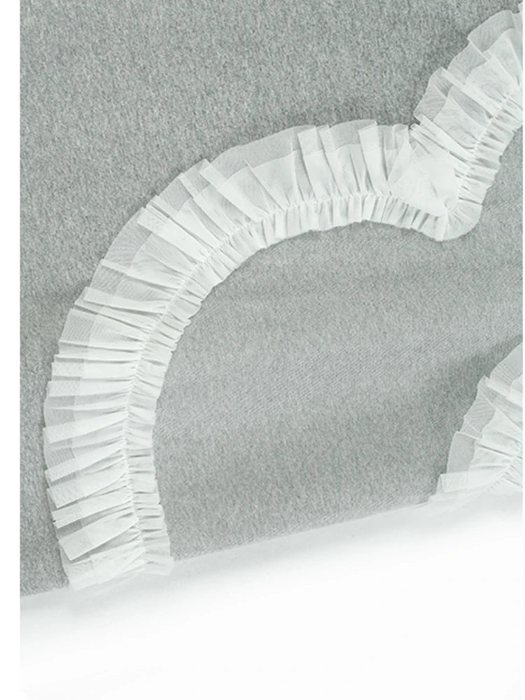 Women Gray Mesh Ruffles Big Size Mini T-shirt Dress New Round Neck Short Sleeve Fashion Tide Spring Summer 2025 1DH9812