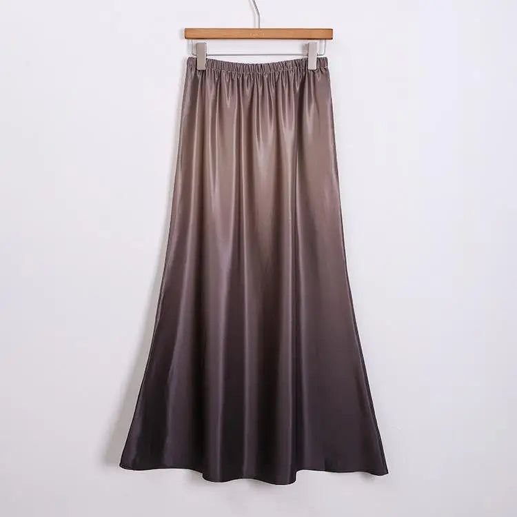 Spring Summer Gradient High Waisted Pleated Skirt Women Clothes French Vintage Elegant Vacation Party Long Skirt Streetwear Chic