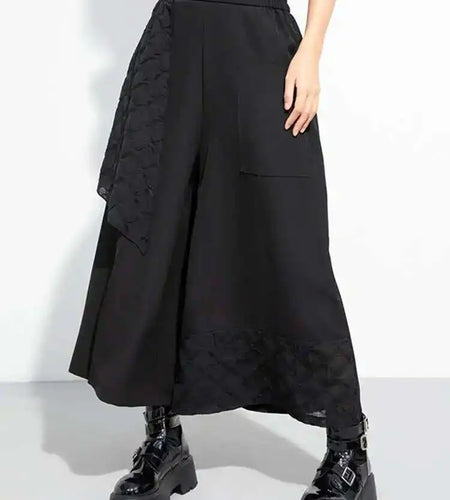 High Elastic Waist Black Irregular Spliced Wide Leg Pants New Trousers Women Fashion Tide Spring Autumn 2025 1DH5074