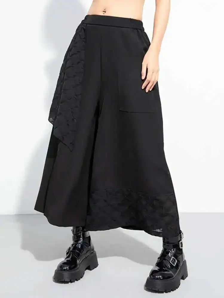 High Elastic Waist Black Irregular Spliced Wide Leg Pants New Trousers Women Fashion Tide Spring Autumn 2025 1DH5074
