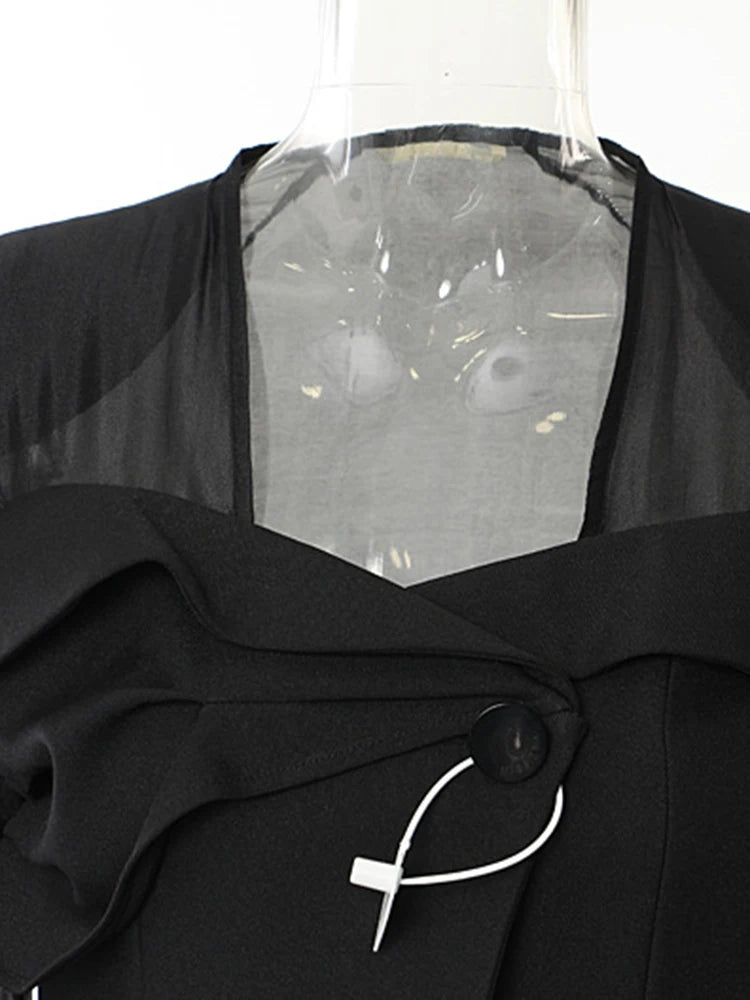 Women Black Mesh Perspective Elegant Blazer New Square Collar Long Sleeve Jacket Fashion Tide Spring Autumn 2025 1DH3990