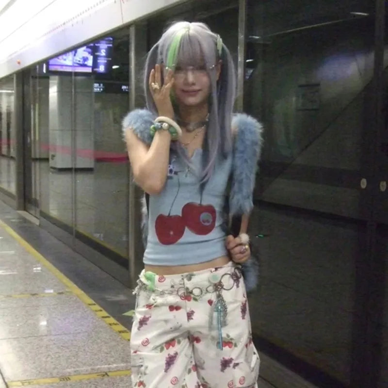 Japanese Y2k Tank Top Vintage Harajuku Ribbbed Top Trashy 2000s Zipper Tanktop Grunge Aesthetics Crop Top American Retro