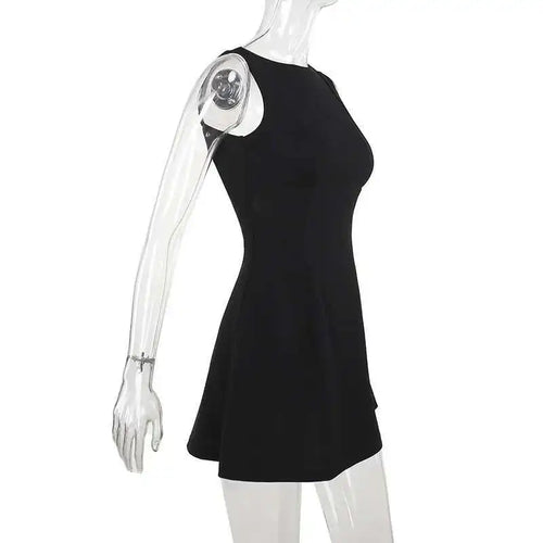 Load image into Gallery viewer, Elegant Backless Mini Tank Dress For Women Fashion Black O Neck Sleeveless Club Party A-line Basics Sexy Dress New
