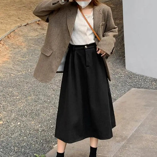 Load image into Gallery viewer, Autumn Winter Black Oversized Woolen Long Skirt Women Korean Fashion Ladies Brown High Waist Pleated Skirt Casual Streetwear new
