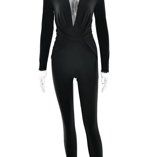Load image into Gallery viewer, Sexy Deep V Elastic Tight Long Sleeved Women Jumpsuit 2025 Autumn Winter New Female Jumpsuit Temperament Street Clothing
