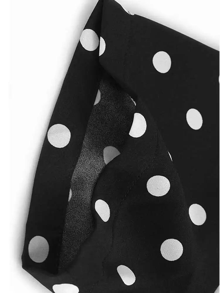 Women Black Dot Printed Irregular Hem Big Size Blouse New Lapel Short Sleeve Shirt Fashion Tide Spring Summer 2025 1DH6310