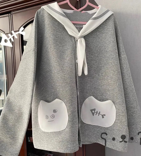 Sailor Collar Hoodies Women Fake Two Sweet Y2k Tops Bear Ear Long Sleeve Casual Sweatshirts Fashion Japanese Oversized Hoodie