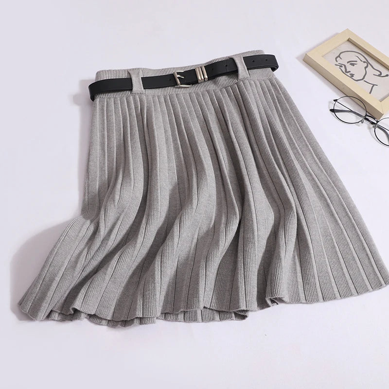 Women Solid Elegant Sexy Club Pleated A-line Short Skirt Summer High Waist Festival Party Knitted Mini Skirt Fashion Popular New