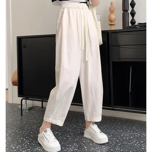 Load image into Gallery viewer, Black White High Waist Big Size Drawstring Harem Ankle-length Pant Women Spring Summer Brown Baggy Korean Casual Sweatpants New
