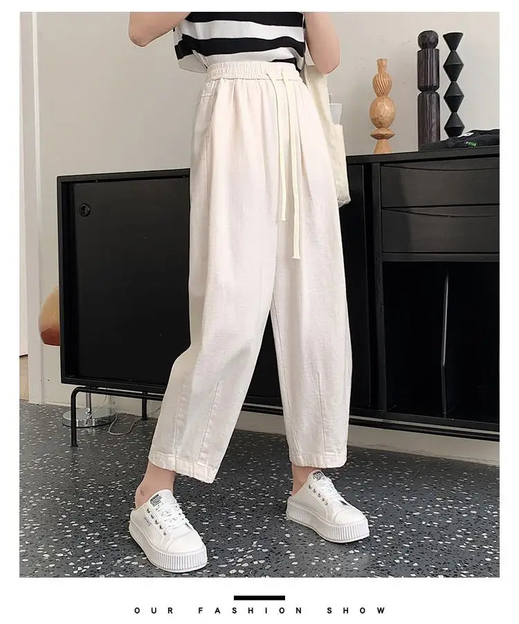 Black White High Waist Big Size Drawstring Harem Ankle-length Pant Women Spring Summer Brown Baggy Korean Casual Sweatpants New