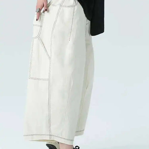 Load image into Gallery viewer, High Elastic Waist Beige Topstitched Long Wide Leg  Pants New Trousers Women Fashion Tide Spring Autumn 2025  1DH4948
