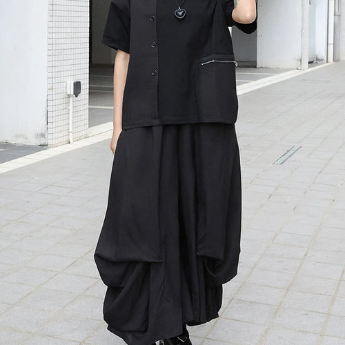 Load image into Gallery viewer, Women Black Zipper Pocket Irregular Big Size T-shirt New Round Neck Short Sleeve Fashion Tide Spring Summer 2025  1DJ0561
