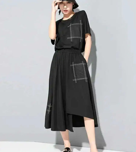 Irregular Pocket Spliced High Elastic Waist Black Half-body Mid-Calf Skirt Women Fashion Tide Spring Summer 2025 1DD8090