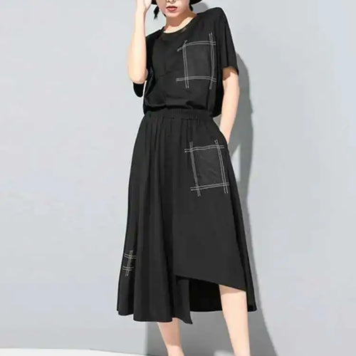 Load image into Gallery viewer, Irregular Pocket Spliced High Elastic Waist Black Half-body Mid-Calf Skirt Women Fashion Tide Spring Summer 2025 1DD8090
