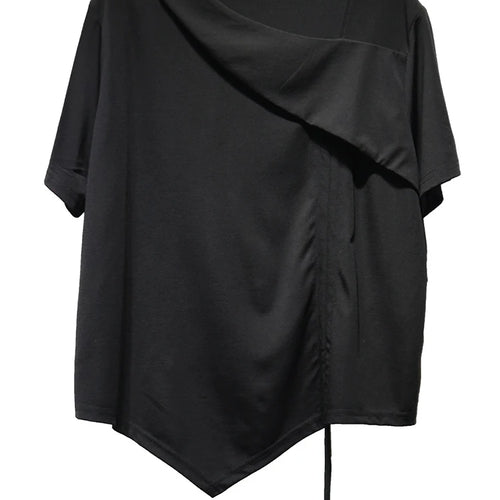 Load image into Gallery viewer, Women Black Irregular Drawstring Big Size T-shirt New Skew Collar Short Sleeve Fashion Tide Spring Summer 2025 1DJ1374
