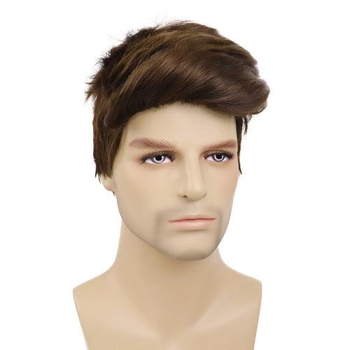 Load image into Gallery viewer, Synthetic Male Brown Wig Short Hair Wig Man Toupee Cosplay Carnival Party Wig High Temperature Halloween Costume Wig
