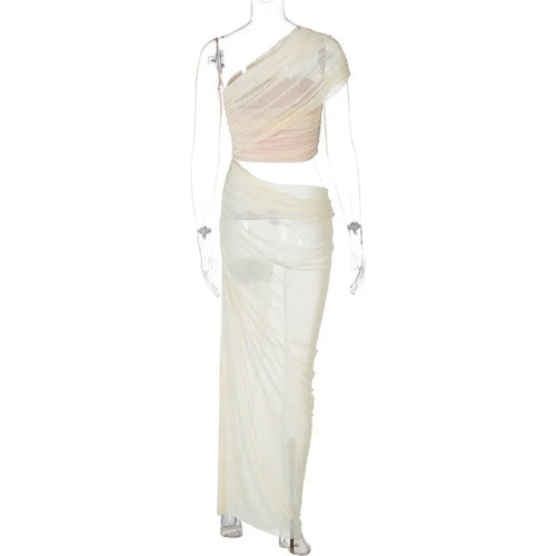 Load image into Gallery viewer, Mesh Hollow Out Backless Sexy Maxi Dress For Women Fashion One Sleeveless See Through Ruched Bodycon Club Long Dress
