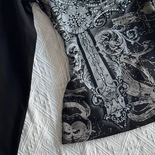 Load image into Gallery viewer, Y2k Aesthetic Vintage Printing Shirts Streetwear Tie-dye Black Loose Tshirts Harajuku Autumn Women Punk Diamond Grunge T-shirt
