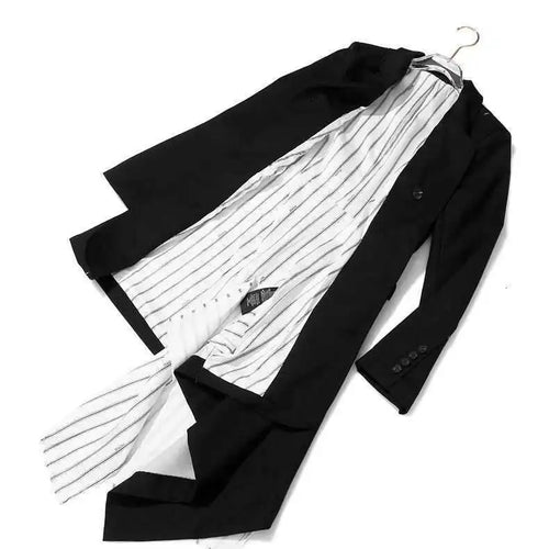 Load image into Gallery viewer, Women Black White Striped Spliced Irregular Dress New Round Neck Full Sleeve Loose Fit Fashion Spring Autumn 2025 1A320
