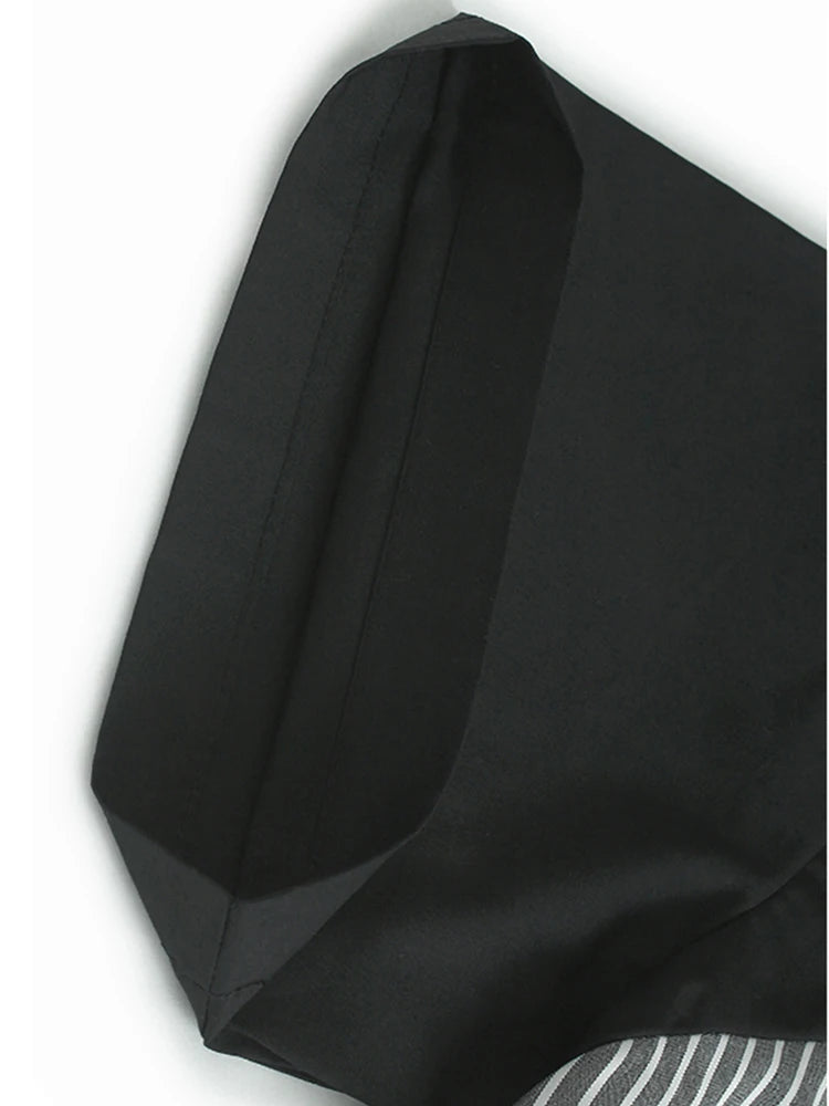 Women Black Striped Lace Hem Big Size Blouse New Stand Collar Half Sleeve Shirt Fashion Tide Spring Summer 2025 1DJ1109