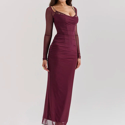 Load image into Gallery viewer, Elegant Sheer Long Sleeve Sexy Maxi Dress For Women Fashion Mesh Strapless Backless Club Party Sexy Long Dress 2024
