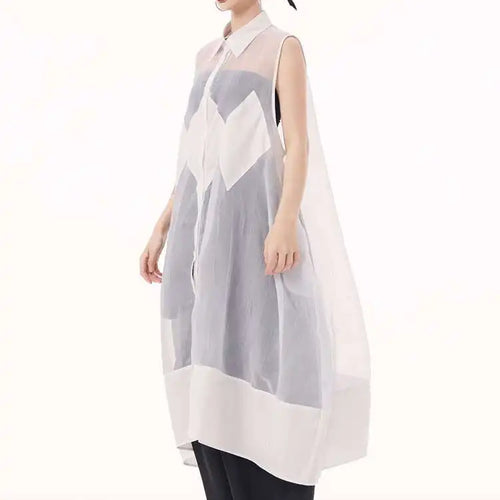 Load image into Gallery viewer, Women Black Mesh Perspective Big Size Long Shirt Dress New Lapel Sleeveless Fashion Tide Spring Summer 2025 1DH9517
