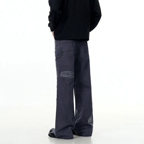 Load image into Gallery viewer, American Men&#39;s Cargo Jeans Straight Wide Leg Trendy Hole Solid Color Stylish Pockets Male Causal Bottoms Summer 9W1894
