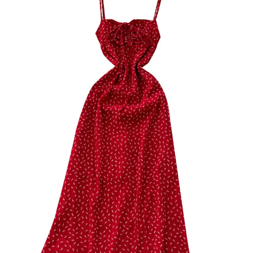 Load image into Gallery viewer, French Women Red Print Elegant Slim Lace-up Slip Long Dress 2025 Summer New Retro Sleeveless Holiday Party Dress Fashion Popular
