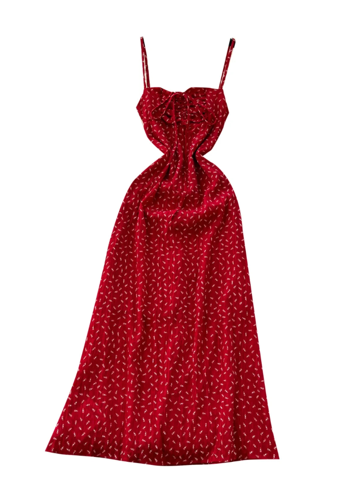 French Women Red Print Elegant Slim Lace-up Slip Long Dress 2025 Summer New Retro Sleeveless Holiday Party Dress Fashion Popular