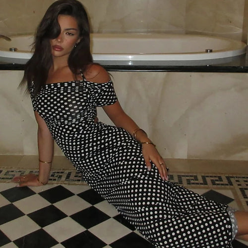 Load image into Gallery viewer, Off-shoulder Polka Dot Maxi Dress For Women Gown Fashion Halter Sleeveless Backless bodycon Split Long Dress Elegant
