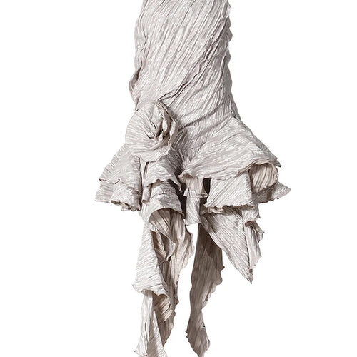 Load image into Gallery viewer, Women Silver Gray Textured Pleated Ruffles Vest Dress New Round Neck Sleeveless Fashion Tide Spring Summer 2025 7AB9278
