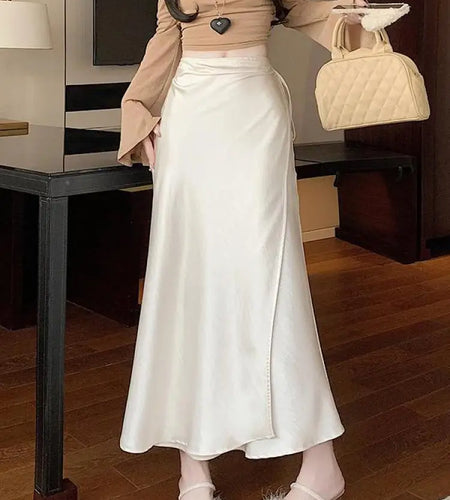 French Fashion Solid High Waist Lace-up Long Skirts 2025 Spring Summer Women Vacation Pleated Fishtail Skirt Simplicity Popular