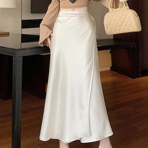 Load image into Gallery viewer, French Fashion Solid High Waist Lace-up Long Skirts 2025 Spring Summer Women Vacation Pleated Fishtail Skirt Simplicity Popular
