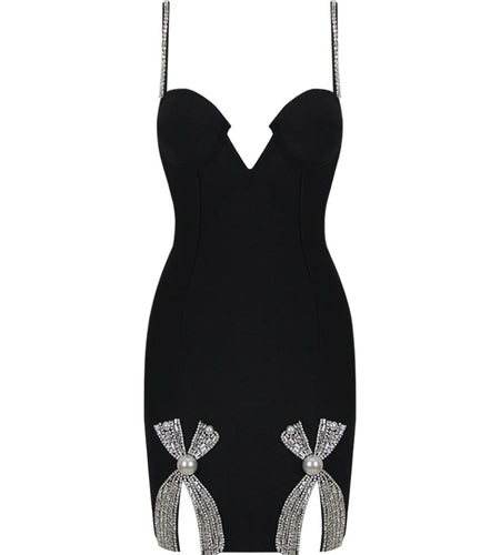 Solid Spliced Diamonds Chic Dresses For Women V Neck Sleeveless High Waist Temperament Slimming Sexy Dress Female