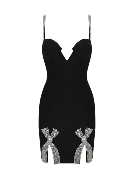Solid Spliced Diamonds Chic Dresses For Women V Neck Sleeveless High Waist Temperament Slimming Sexy Dress Female
