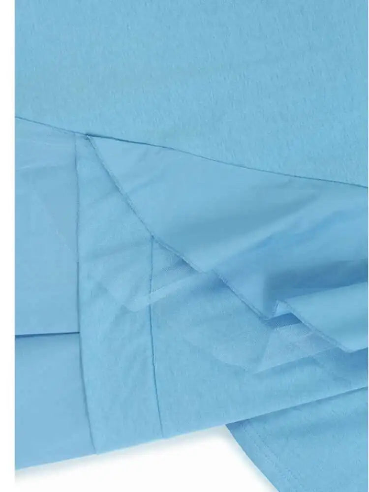 Women Blue Mesh Ruffles Big Size Elegant T-shirt New Round Neck Short Sleeve Fashion Tide Spring Summer 2025 1DJ0586