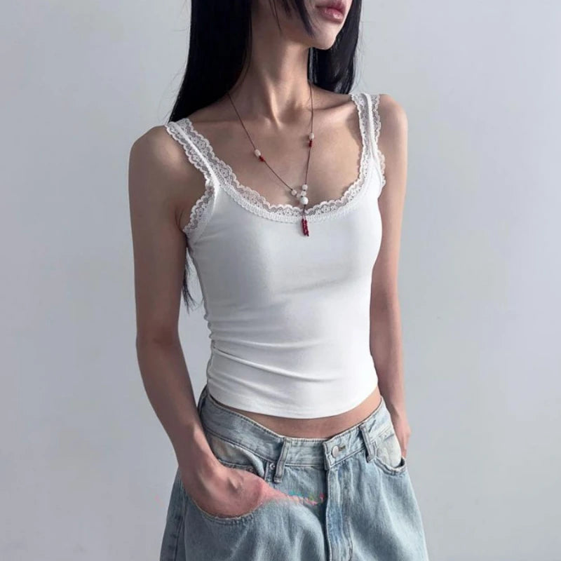 Y2k Aesthetic Two Pieces Set Women Harajuku Casual Loose Pullover Sweater + Fairy Lace Patchwork Vest Top Outfits 2025 Spring